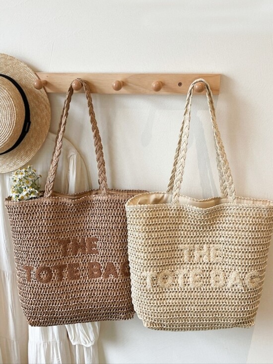Zenana Outfitters Handbags - Straw Woven The Tote Bag ~ Beige Or Mocha